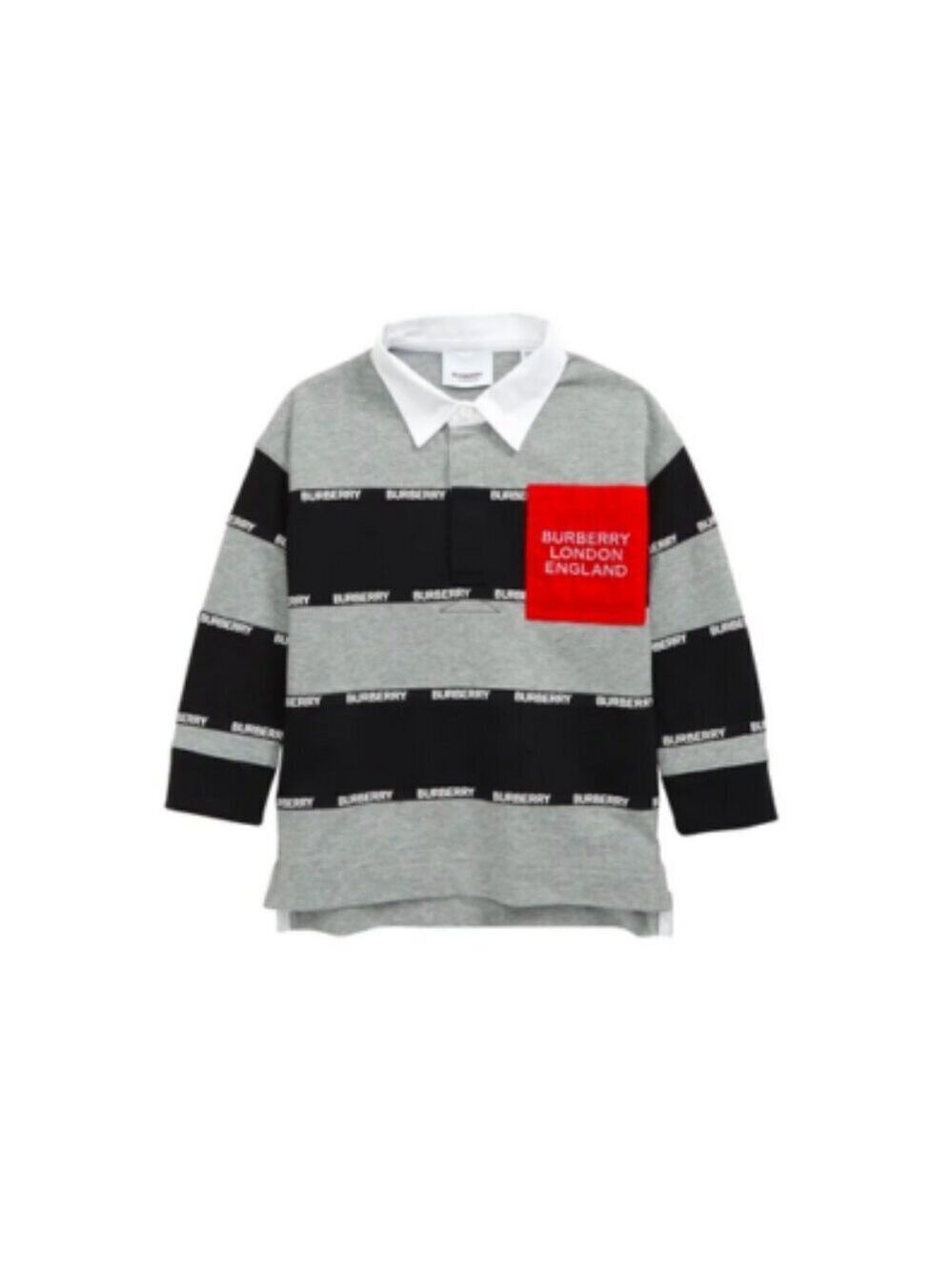 Burberry Boy Albbie Stripe Logo Pocket Long Sleeve Polo Shirt Sz 10Y